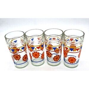 Vintage Anchor Hocking Set Of 4 Sunny Daze Golden Harvest Bright 16 Oz Glasses